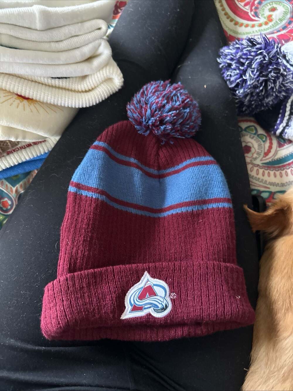 Colorado Avalanche x Coors Light NHL Cuffed Pom Beanie Hat Maroon Blue